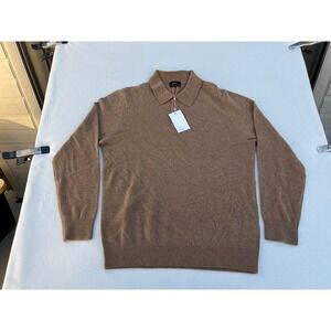 Quince Mens 100% Mongolian Cashmere Long Sleeve Polo Sweater Brown Size L